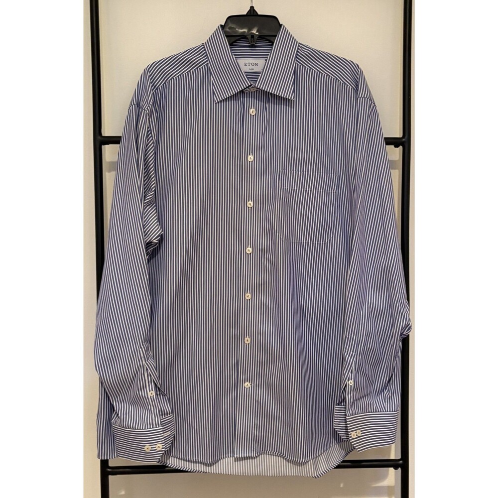 Eton Men's Signature Twill Dress Shirt in Blue Classic Fit Size 17